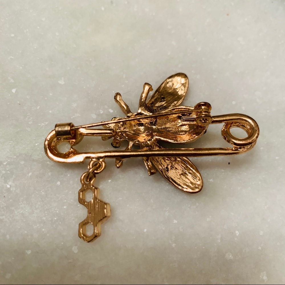 Gold Rhinestone Bee Brooch Pin - Picture 3 of 4